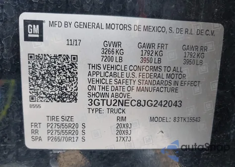 2018 GMC Sierra 1500 Slt из США, поврежденный, VIN 3GTU2NEC8JG242043